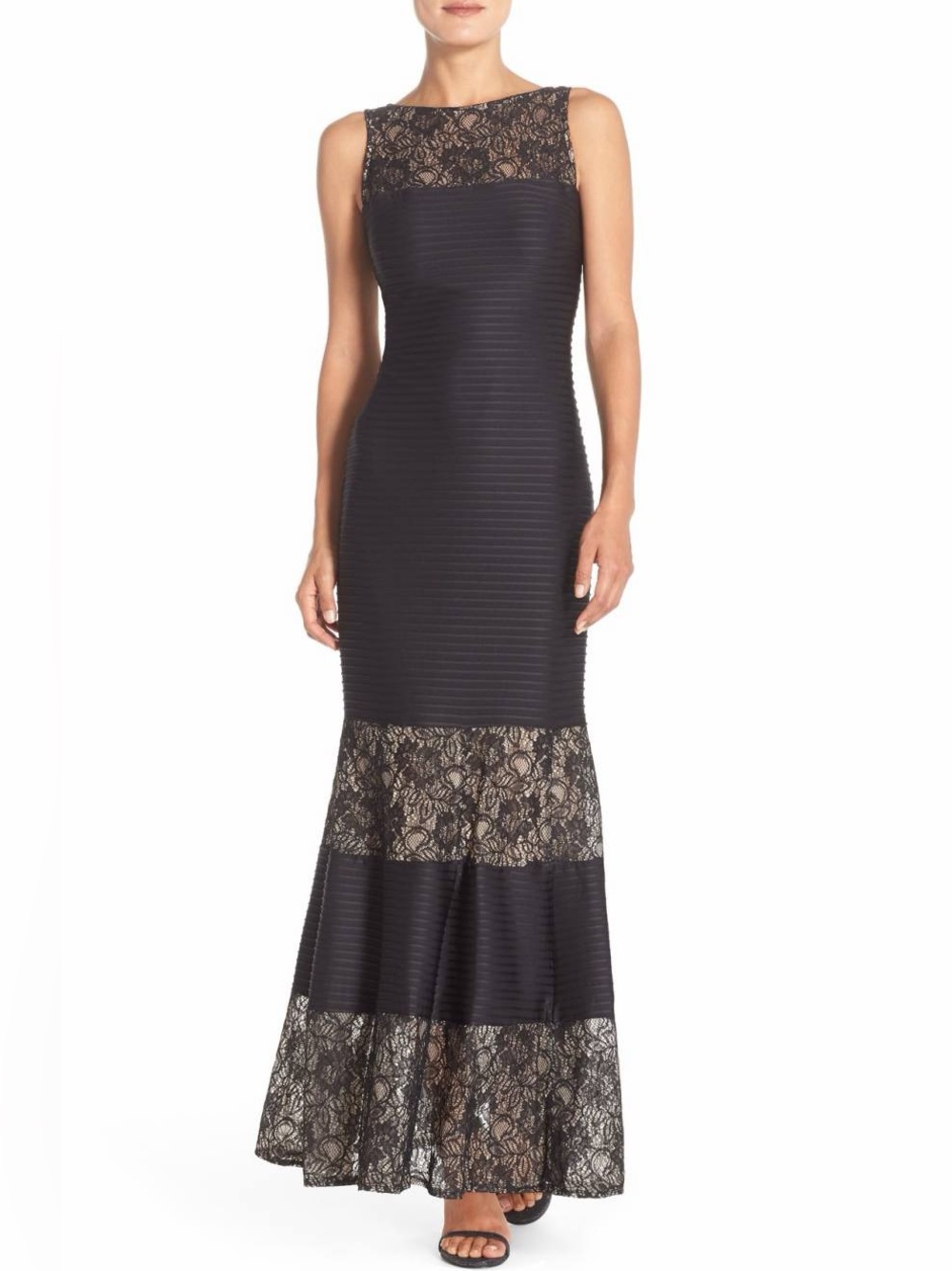 London Times Black Lace Illusion Gown size 12